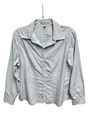 Foxcroft Pure Cotton Non Iron Fitted Pinstripe Oxford Poplin Preppy Dress Shirt